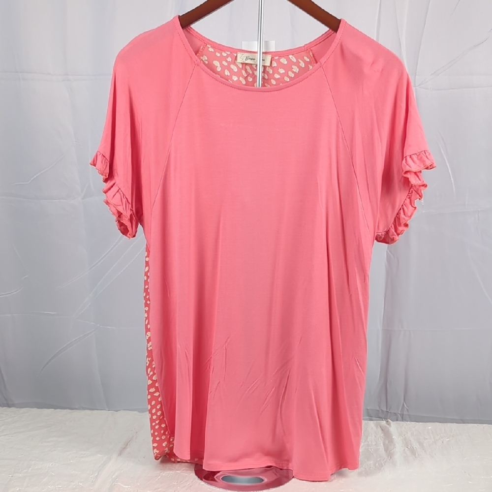 Chic Pink Ruffle Sleeve Women's Tee